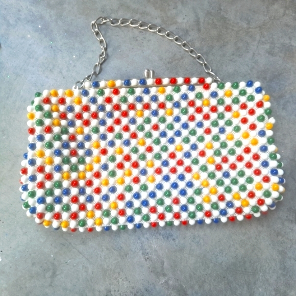 Vintage 1950's Bubble Beads Purse Yellow, Red, & Geen Handbag - Picture 2 of 12
